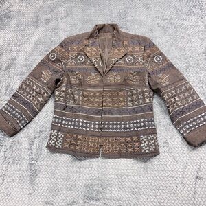 Coldwater Creek Vintage Embroidered Brown Cotton Blend Blazer Jacket Size 12